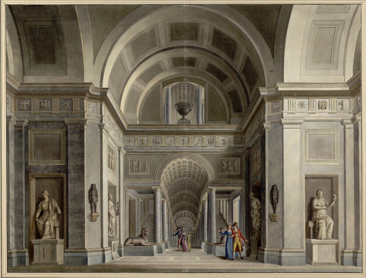 OMNIA - Der Absatz Prachtstiege (Scala Simonetti) vor der Sala a Croce Greca, dem Vestibül des Museo Clementino im
