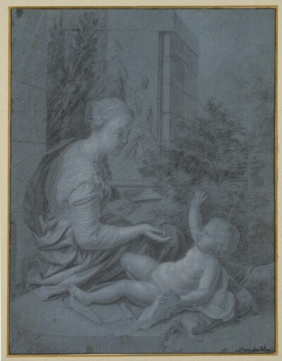 Lesende Frau, mit einem nackten Knäblein spielend (Maria mit Kind?) von Pieter van der Werff
