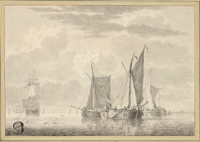 Segelboote und Schiffe auf ruhiger See von Cornelis de Grient