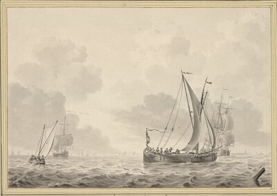Blick auf das Meer mit Segelbooten und Schiffen von Cornelis de Grient