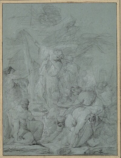 Moses schlägt Wasser aus dem Felsen von Charles François Hutin