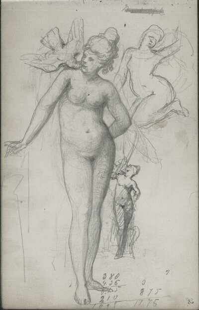 Verschiedene Figurenskizzen (Aphrodite); Rechnung von Emerich Alexius Swoboda