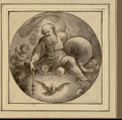 Gottvater mit Weltkugel, Engeln und Heiliggeisttaube (Entwurf für ein Deckenbild?) von Anonym
