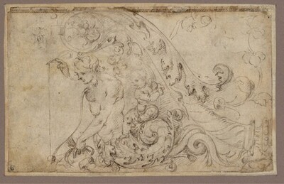 Entwurf für einen Wappenhalter mit dekorativem Rankenwerk von Cesare da Sesto