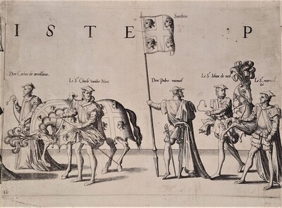 Trauerfeierlichkeiten für Kaiser Karl V. am 29. Dezember 1558 in Brüssel: Prozessionszug (Tafel 12) von Jan van Doetecum