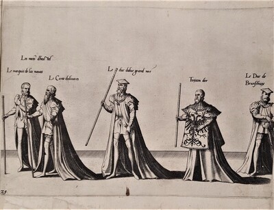 Trauerfeierlichkeiten für Kaiser Karl V. am 29. Dezember 1558 in Brüssel: Prozessionszug (Tafel 29) von Jan van Doetecum