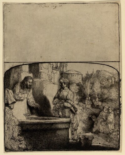 Christus und die Samariterin von Rembrandt Harmensz. van Rijn