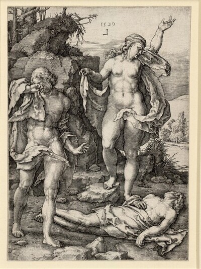Adam und Eva trauern um Abel von Lucas Hugensz. van Leyden
