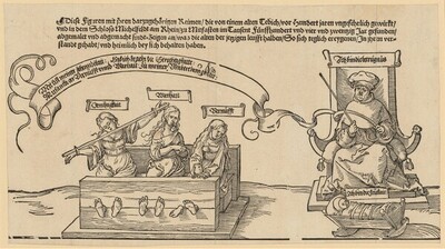 Der Teppich von Michelfeld; mittlerer Teil: Gerechtigkeit, Wahrheit und Vernunft in den Block gespannt von Albrecht Dürer