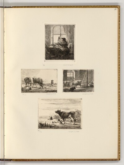 Interieurszene mit Mutter und Kind; Kühe von Johann Christian Klengel