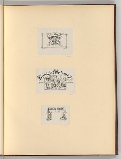 Briefkopf, Emil Richter; Titelvignette Kirchliches Wochenblatt, Szenen mit Kindern (Buchillustration) von Oscar Pletsch