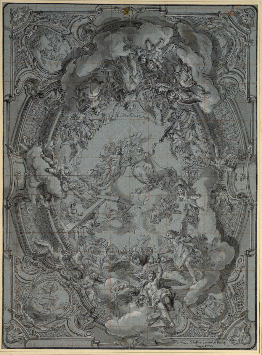Heilige Dreifaltigkeit von Engeln umgeben (Entwurf für ein Deckenbild in der Schlosskapelle zu Jemnitsch), Felix Anton Scheffler, 1754