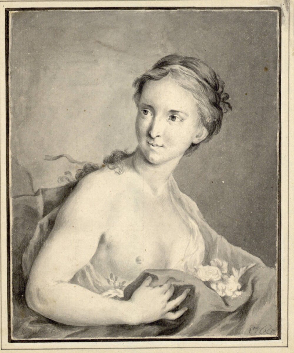 Brustbild eines jungen Mädchens als Flora, Johann Georg Wagner, 1760