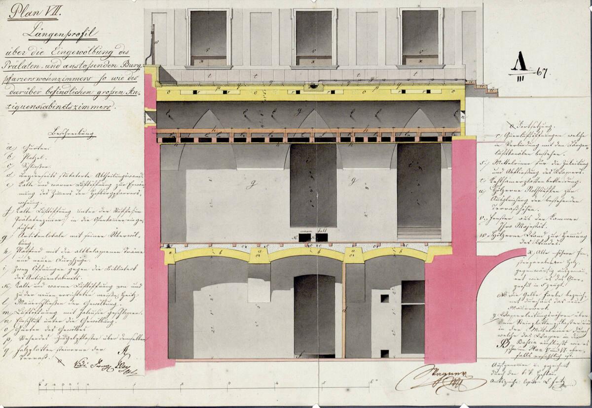 Wien I, Hofburg, Augustinergangtrakt, Prälatenzimmer, Burgpfarrerswohnung, Schnitt, Inv. Nr.: A…
