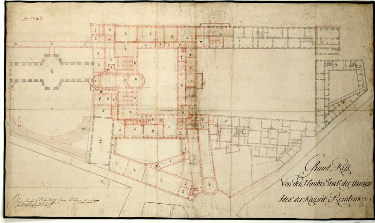 Wien I, Hofburg, Um- und Neubauprojekt, Gesamtplan, Hauptgeschoß, Grundriss, Inv. Nr.: AZ6038