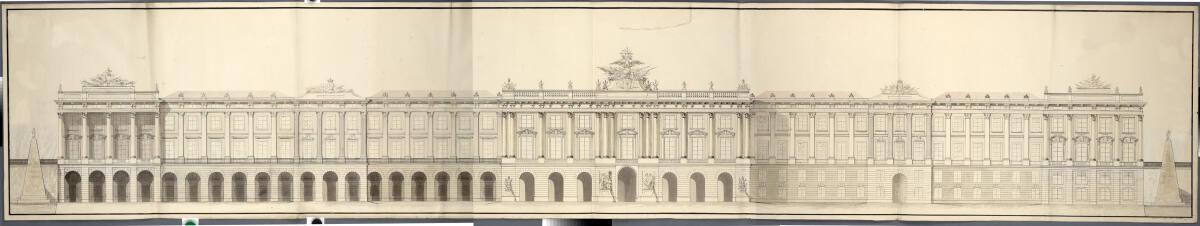 Wien I, Hofburg, Um- und Neubauprojekt, Vorstadtfassade "nach Fischer von Erlach", Aufriss, Inv…