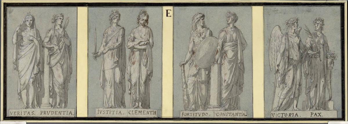 Ludwig Gabriel von Remy, Wien I, Hofburg, Um- und Neubauprojekt, Skulpturen: Tugenden, Skizzen,…