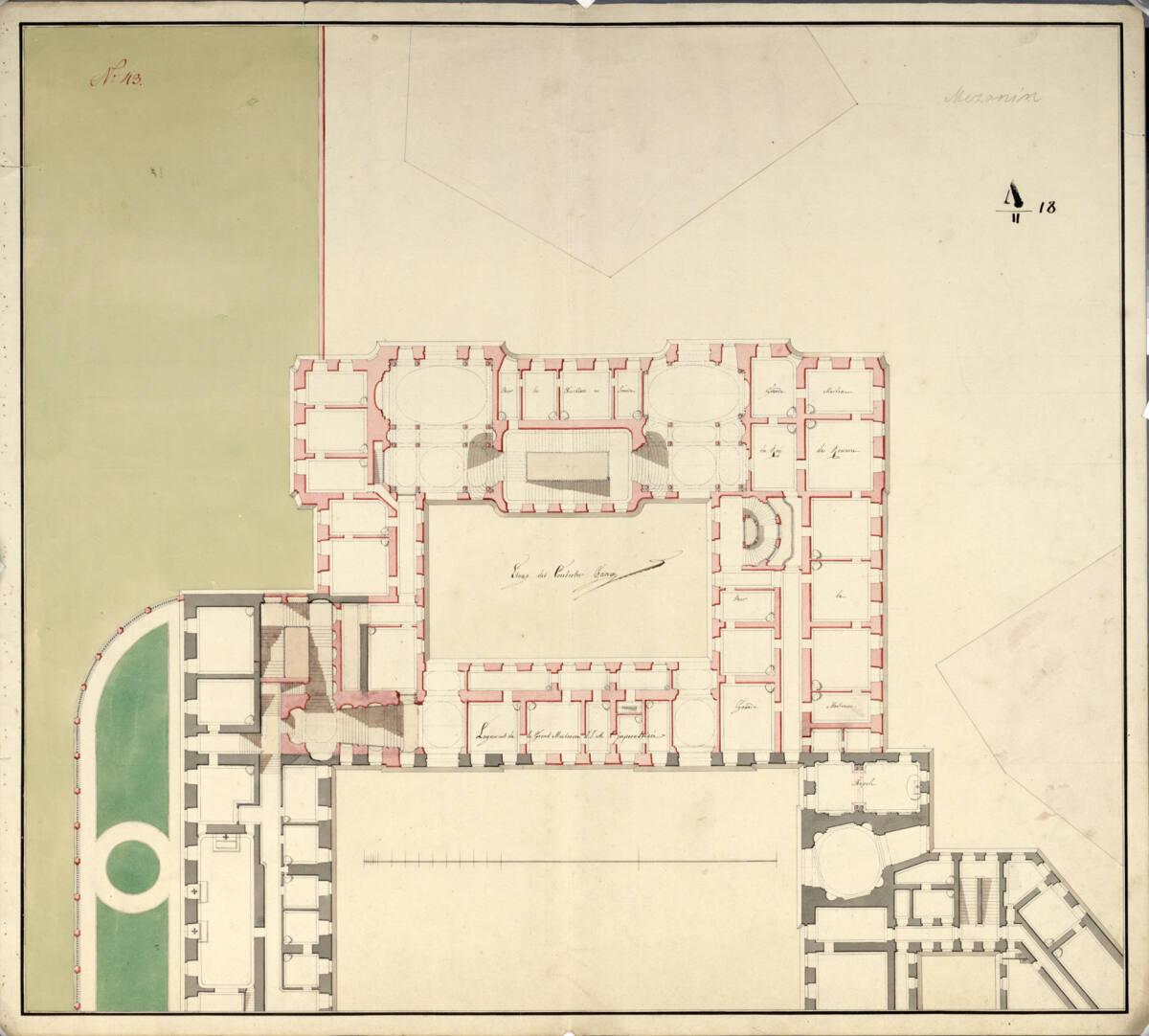 Wien I, Hofburg, Amalienburg, Um- und Neubauprojekt V, Mezzanin, Grundriss, Inv. Nr.: AZ6310