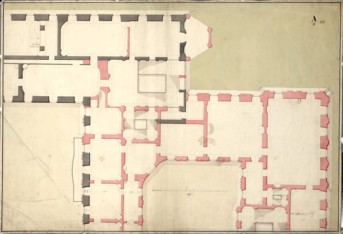 Wien I, Hofburg, Amalienburg, Um- und Neubauprojekt V/1, 1.Stock, DetailGrundriss, Inv. Nr.: AZ…