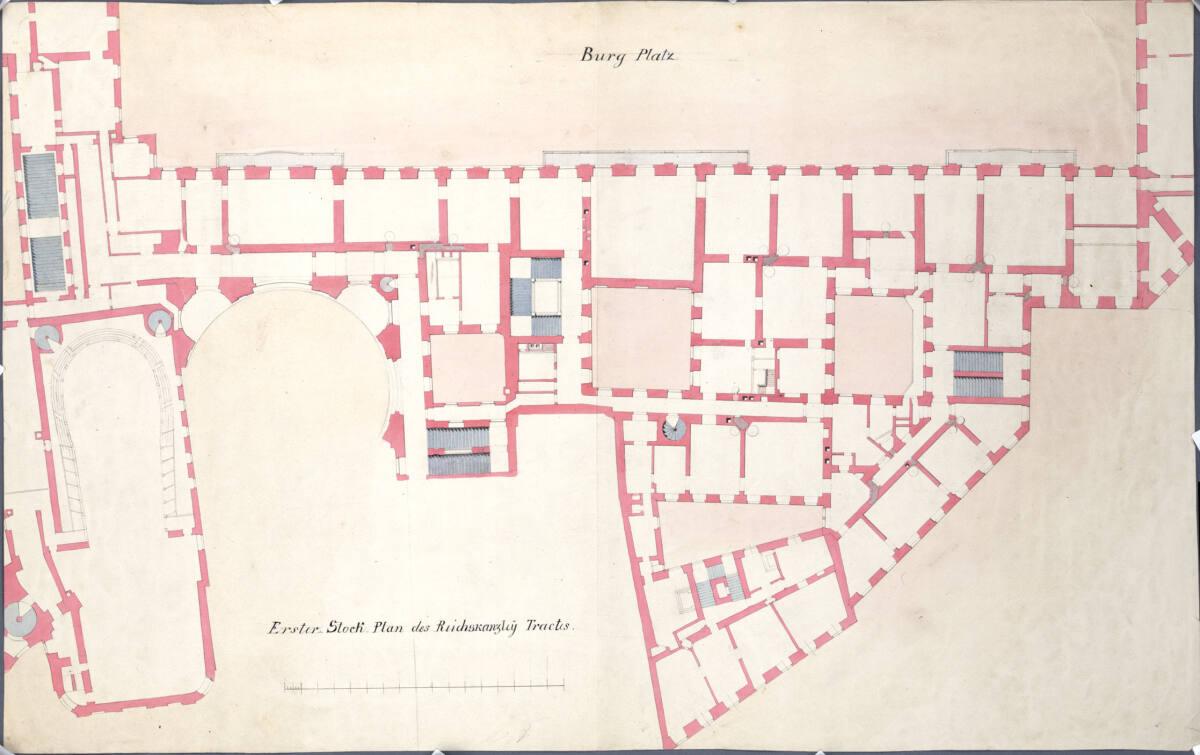 Wien I, Hofburg, Reichskanzleitrakt, 1.Stock, Grundriss (Detail aus Gesamtvermessung der Hofbur…