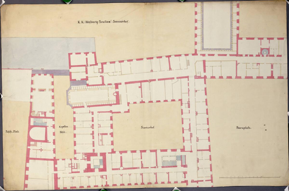 Wien I, Hofburg, Schweizerhof, 3.Stock, Grundriss (aus einer Gesamtvermessung der Hofburg), Inv…