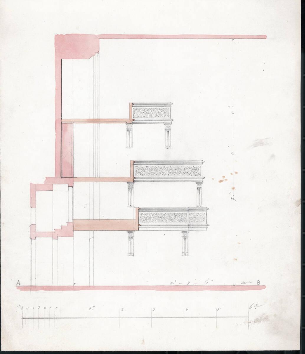 Wien I, Hofburg, Schweizerhof, Hofburgkapelle, Oratorien, Längsschnitt, Inv. Nr.: AZ6848