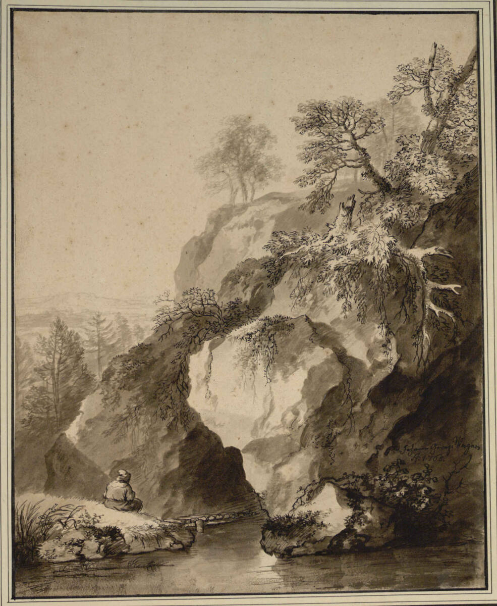 Gebirgshöhle mit Einsiedler, Johann Georg Wagner, 1765