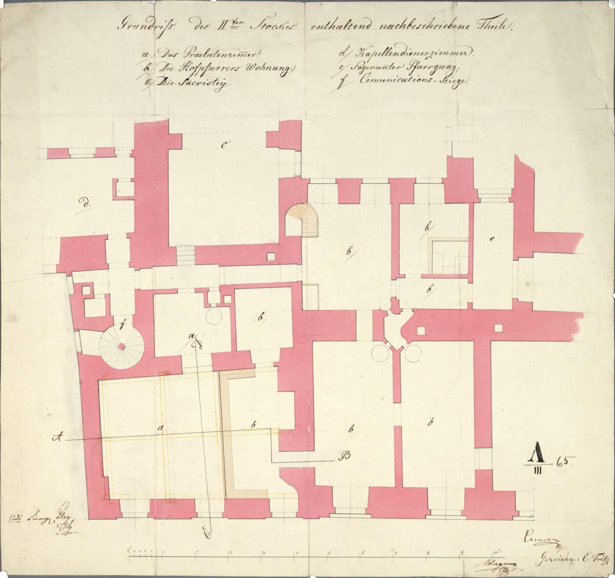 Wien I, Hofburg, Augustinergangtrakt, Prälaten- und Hofpfarrerswohnung, 2.Stock, Grundriss, Inv…
