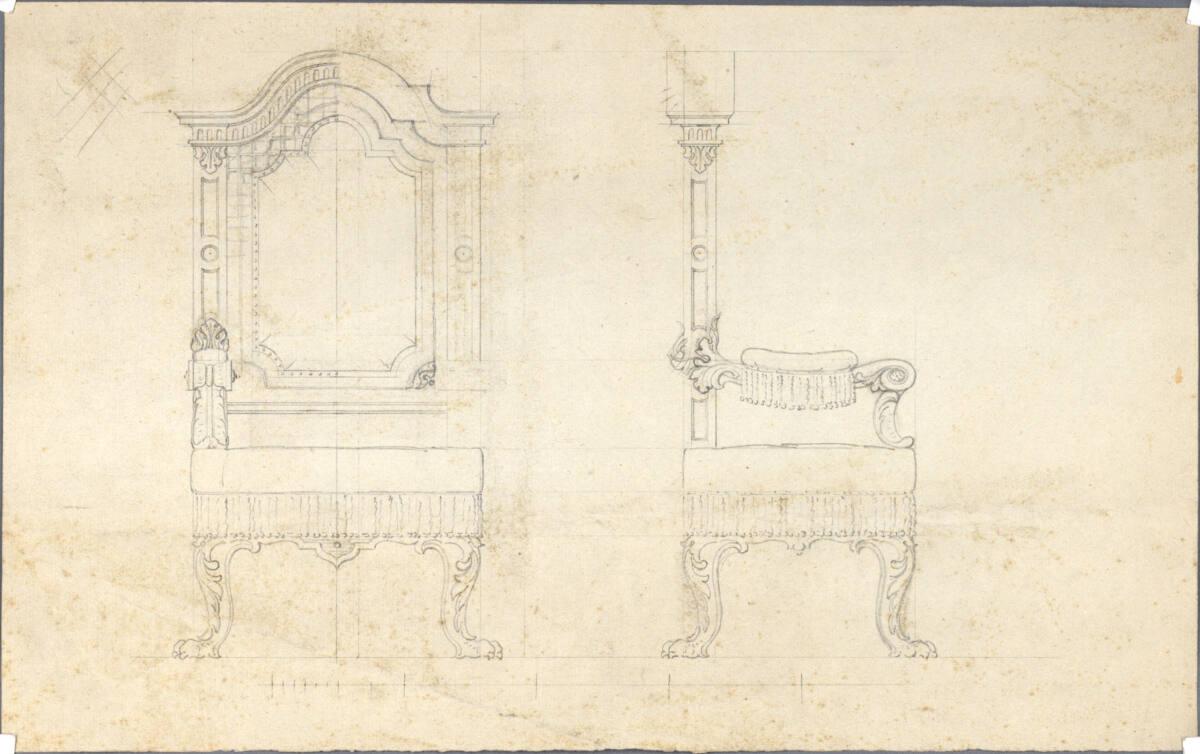 Wien I, Hofburg, Einrichtungsgegenstände, neobarocker Sessel, Aufriß, Inv. Nr.: AZ6892