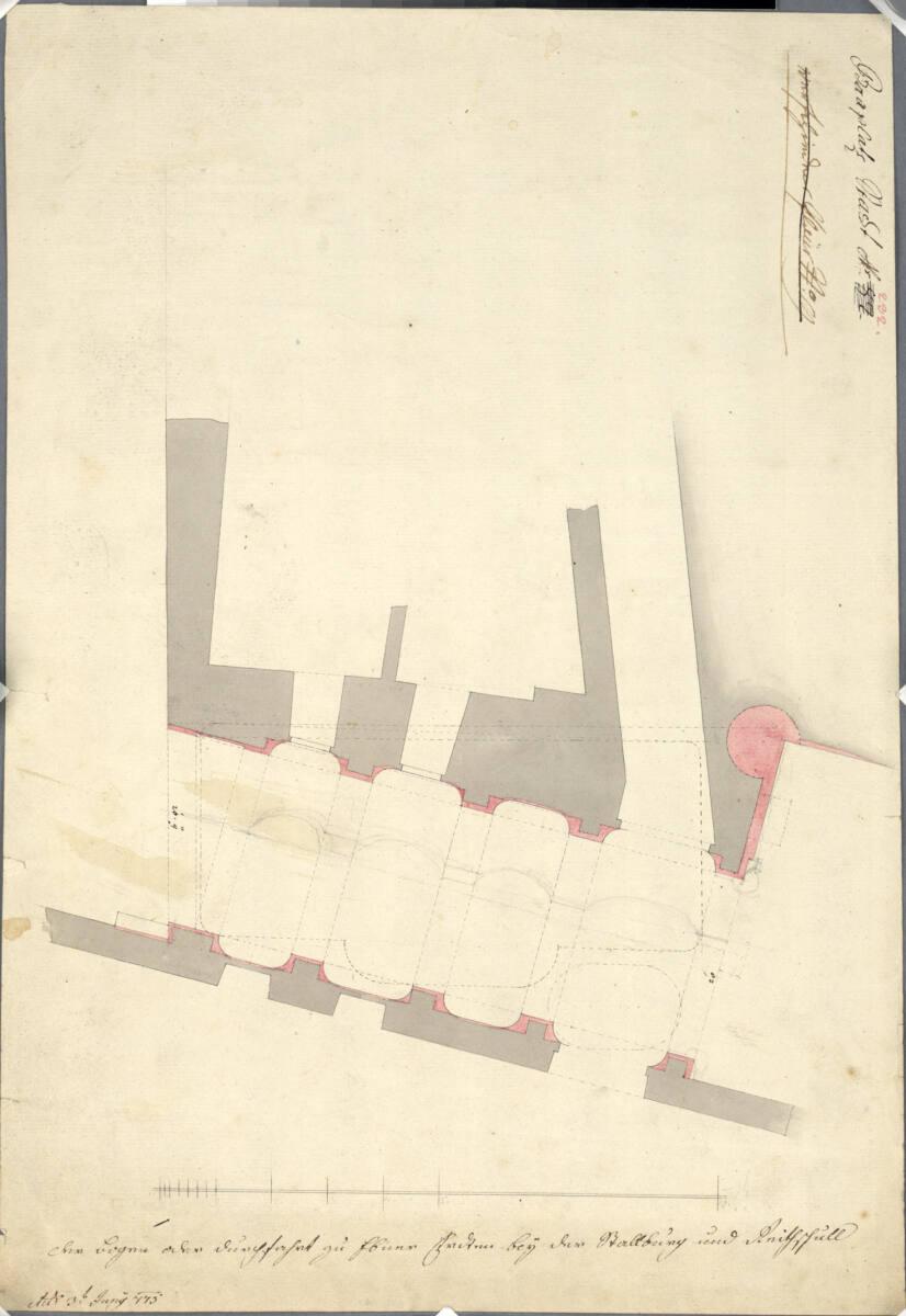 Wien I, Hofburg, Stallburg, Durchfahrt in der Herrengasse, Grundriss (mit Grundrissprojektion d…