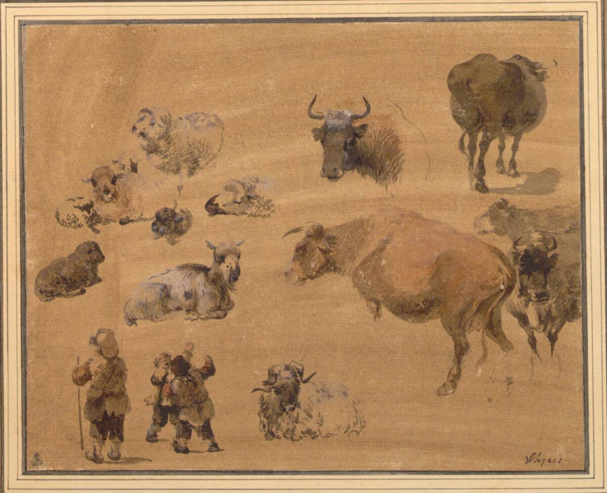 Hirtenknabe mit Rindern, Schafen und Ziegen, Johann Georg Wagner