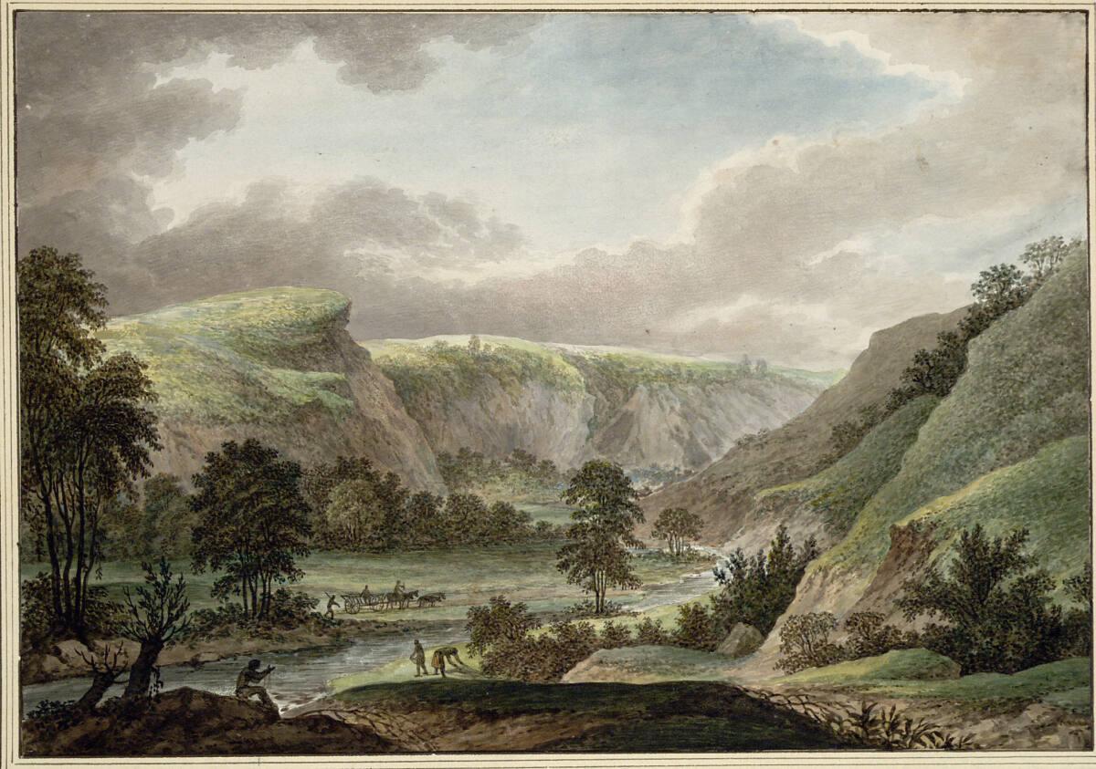 Johann Friedrich Ludwig Oeser, Flusstal mit Bauernwagen im Plauenschen Grund bei Dresden, Inv. …
