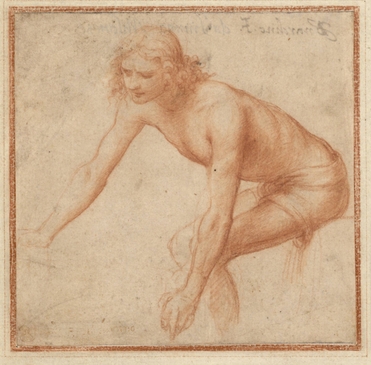 Modellstudie eines Jünglings, der sich nach vorne beugt, als wollte er mit den Händen etwas aufheben, Bernardino Luini