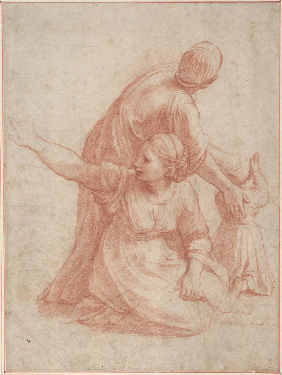 Zwei Frauen mit einem Kind (Studie für den "Borgobrand", Stanza dell' Incendio, Vatikan), Raphael, 1514