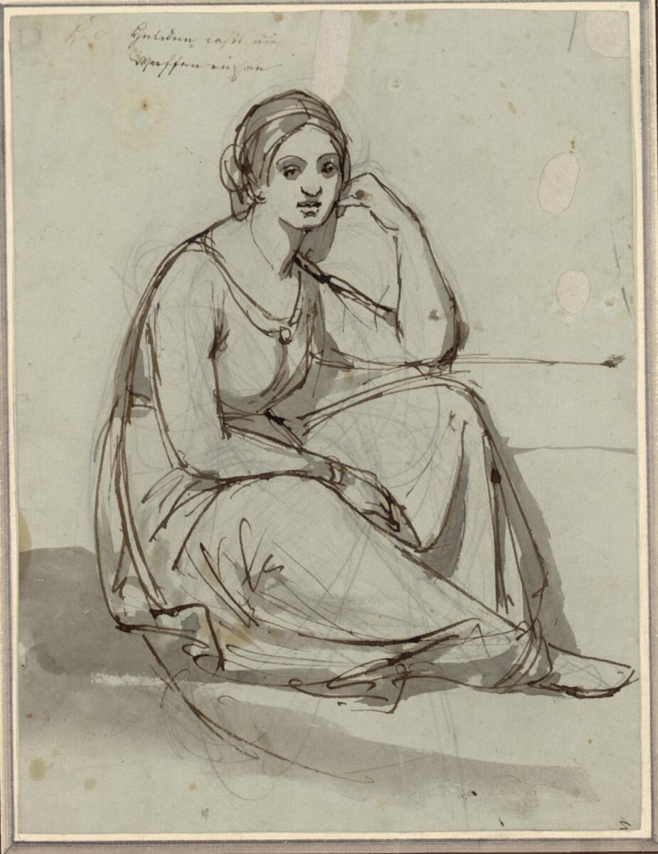 Friedrich von Amerling, Studie für eine allegorische ? weibliche Figur, nach rechts gewandt, In…
