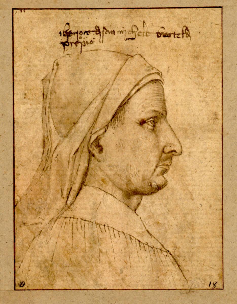 Anonym, Bildnis des Priors von S. Michele Berteldi in Florenz im Profil nach rechts, mit Bartan…