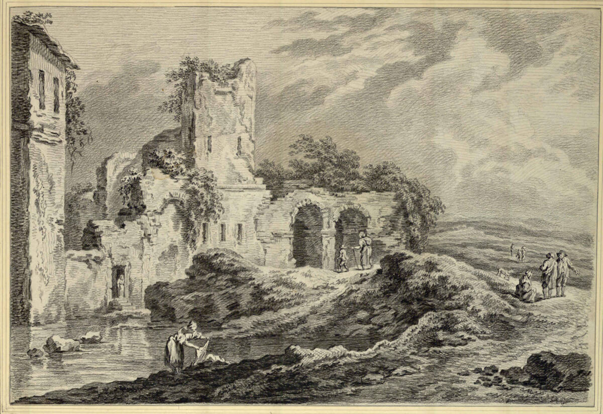 Ruinenlandschaft mit Wäscherin, Friedrich August Brand
