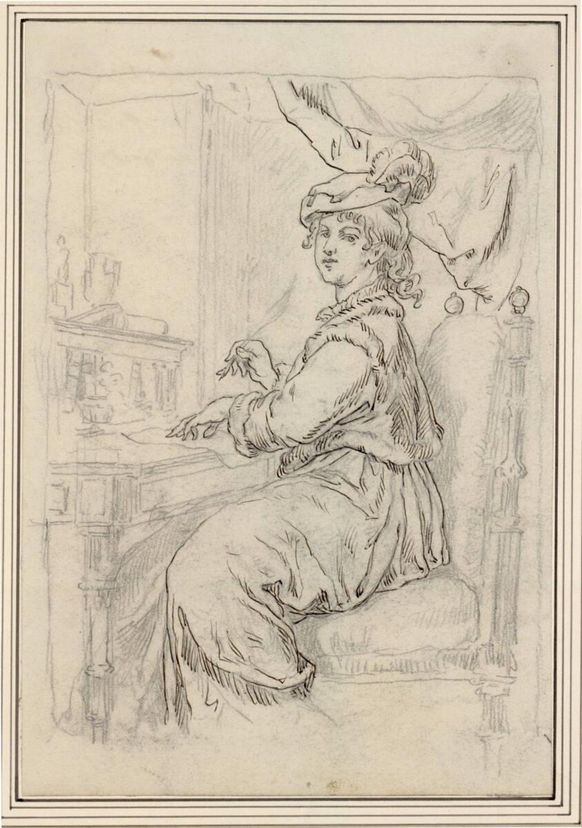 Hans Canon, Weibliche Kostümfigur an einem Schreibtisch sitzend, Inv. Nr.: 5081