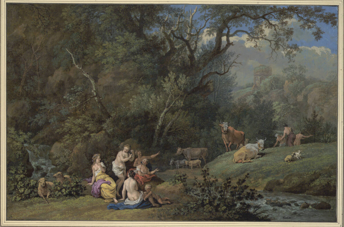 Arkadische Landschaft mit Nymphen nach dem Bade, Carl Gottlob Ehrlich, 1782–1796