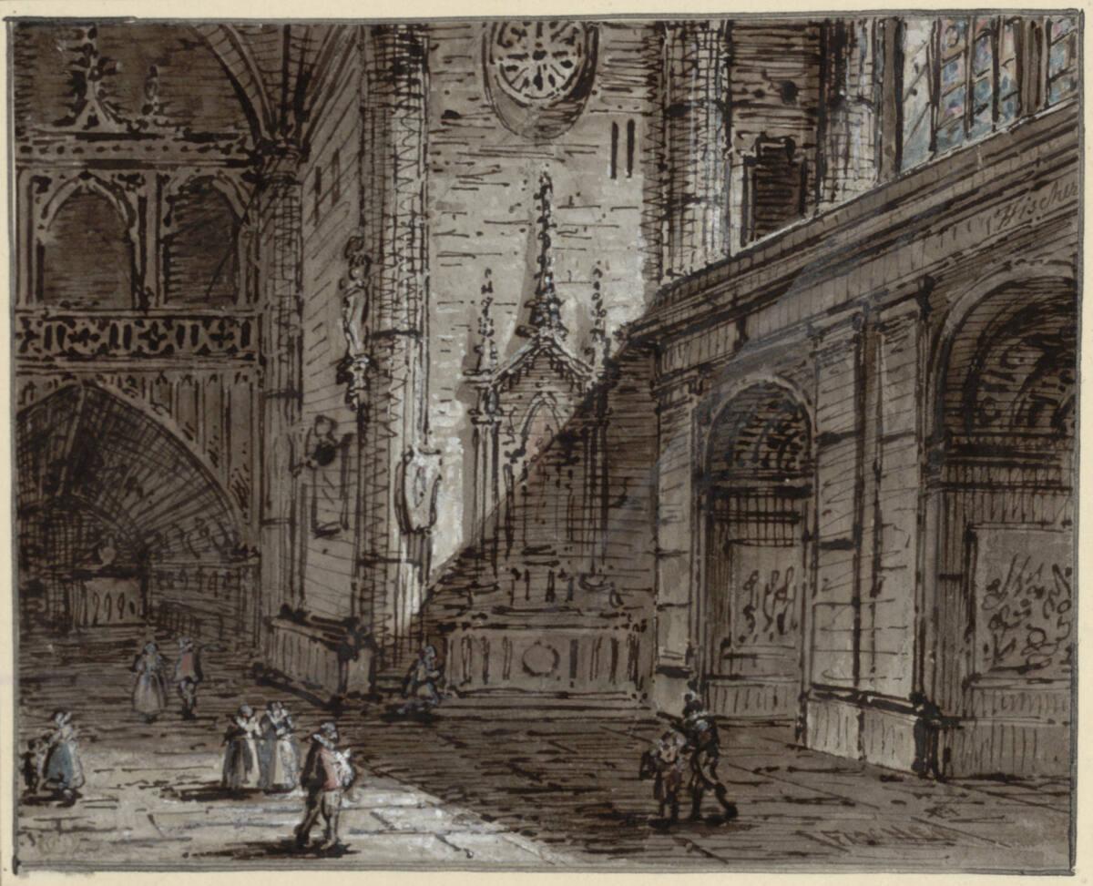 Joseph Fischer, Kircheninterieur mit Figuren, Inv. Nr.: 5228