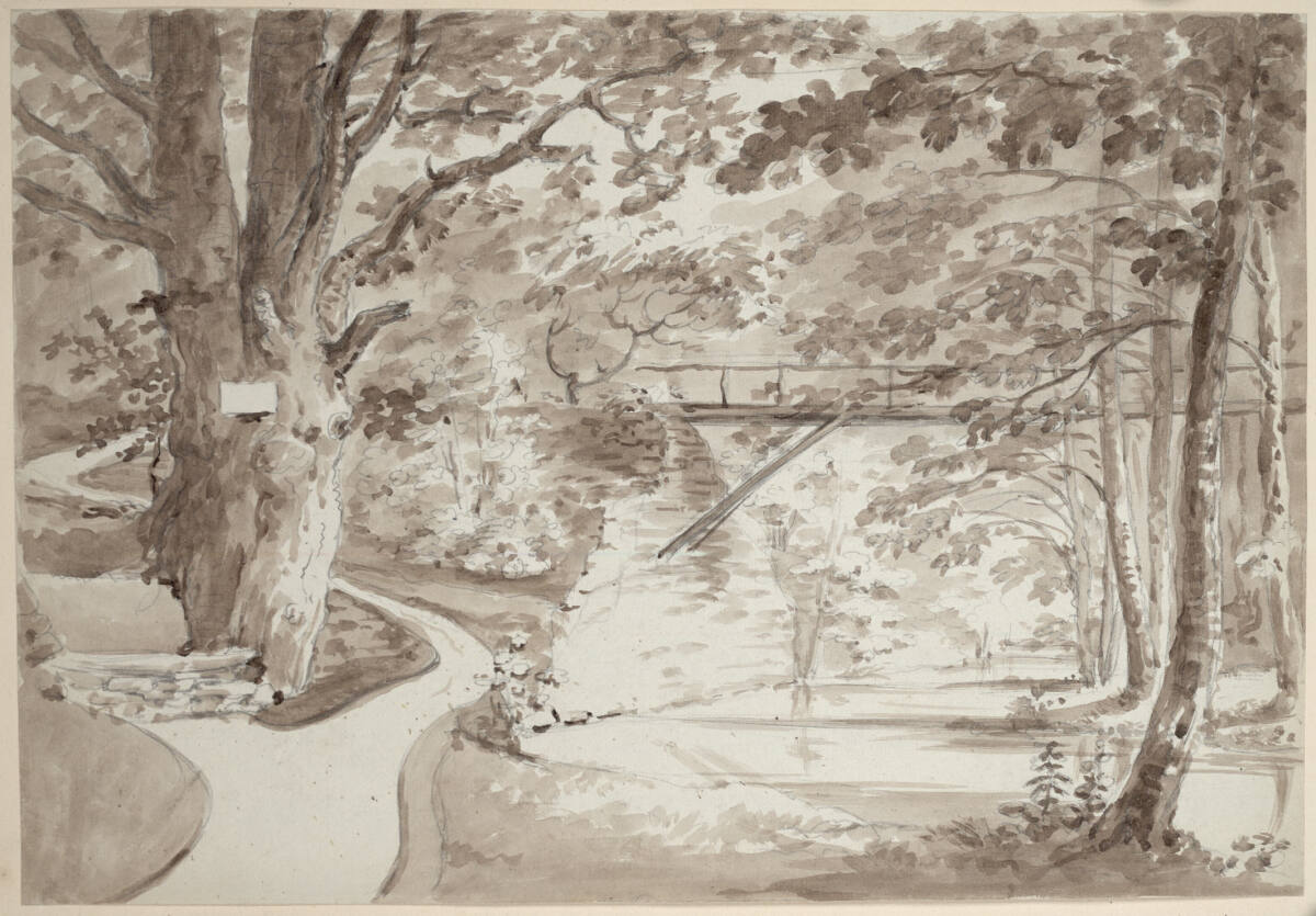 Blick auf hochgestellte Brücke im berühmten Garten von (...) in Böhmen gehörend zu (...) Czernin, Joseph Fischer