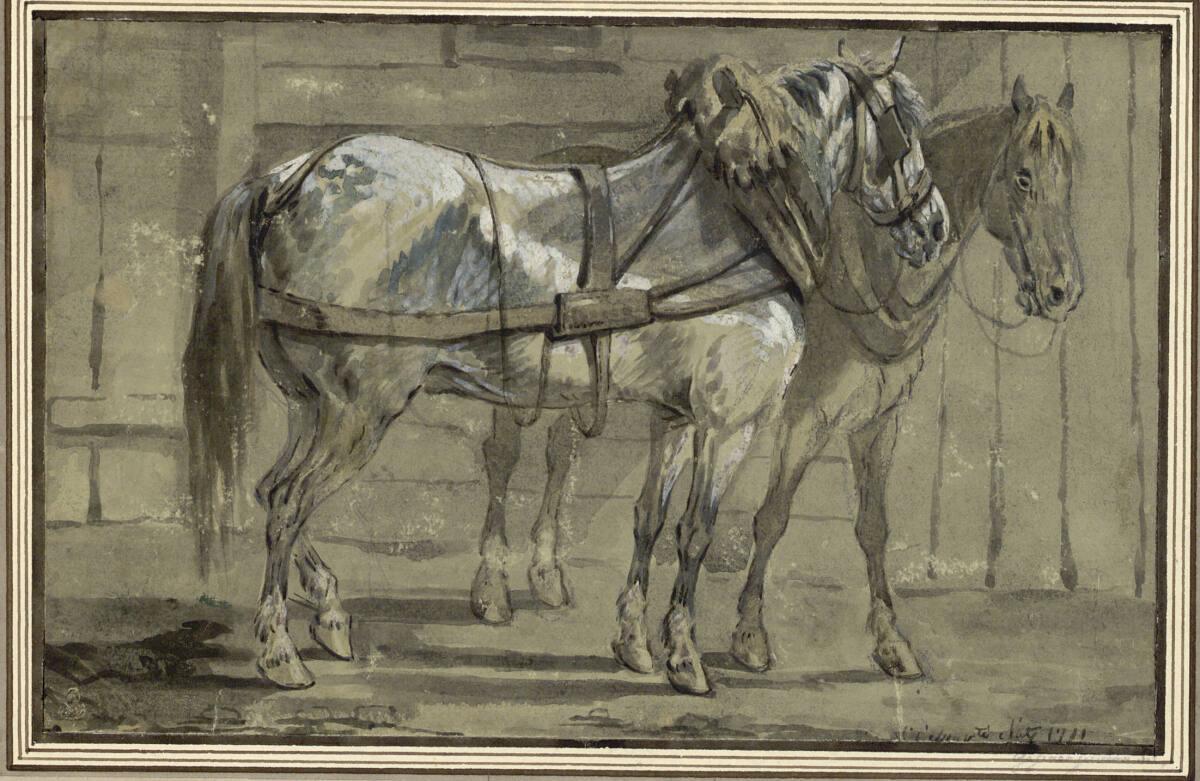 Conrad Gessner, Zwei Pferde im Geschirr in einem Stall, Inv. Nr.: 5352
