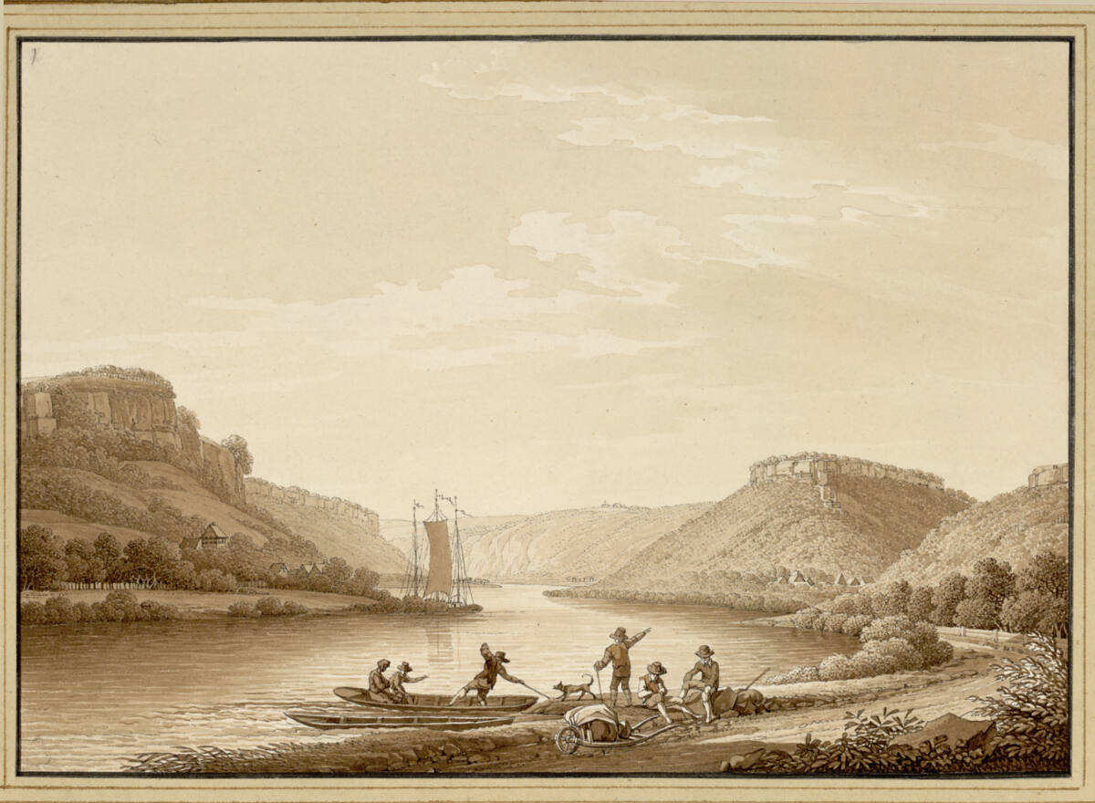 Die "Königsnase" zwischen Pirna und der Festung Königstein, Christian Gottlob Hammer, 1807-08
