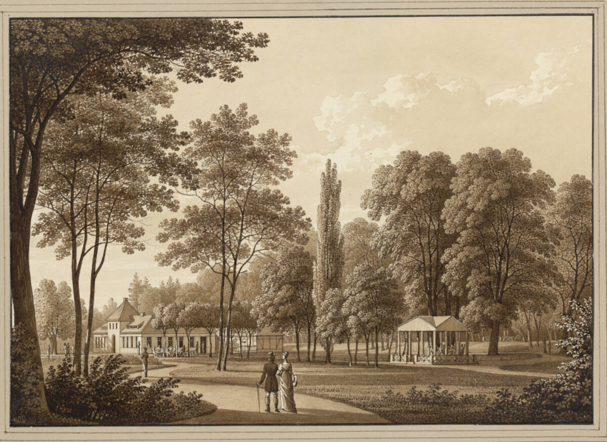 Promenade und Kaffeehaus im Großen Garten zu Dresden, Christian Gottlob Hammer, 1815