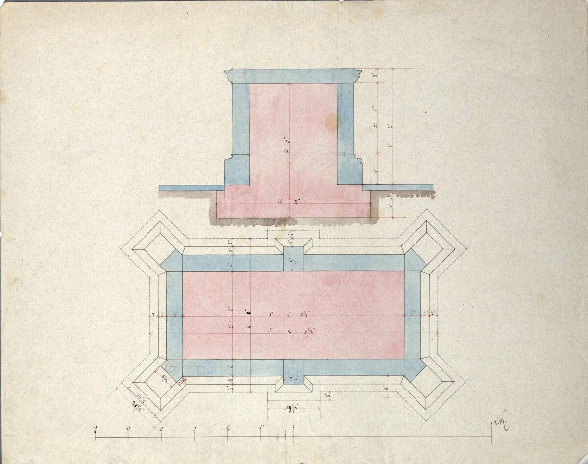 Wien I, Hofburg, Äußerer Burgplatz, Prinz Eugen-Denkmal, Sockel, Grundriss, Schnitt, Inv. Nr.: …