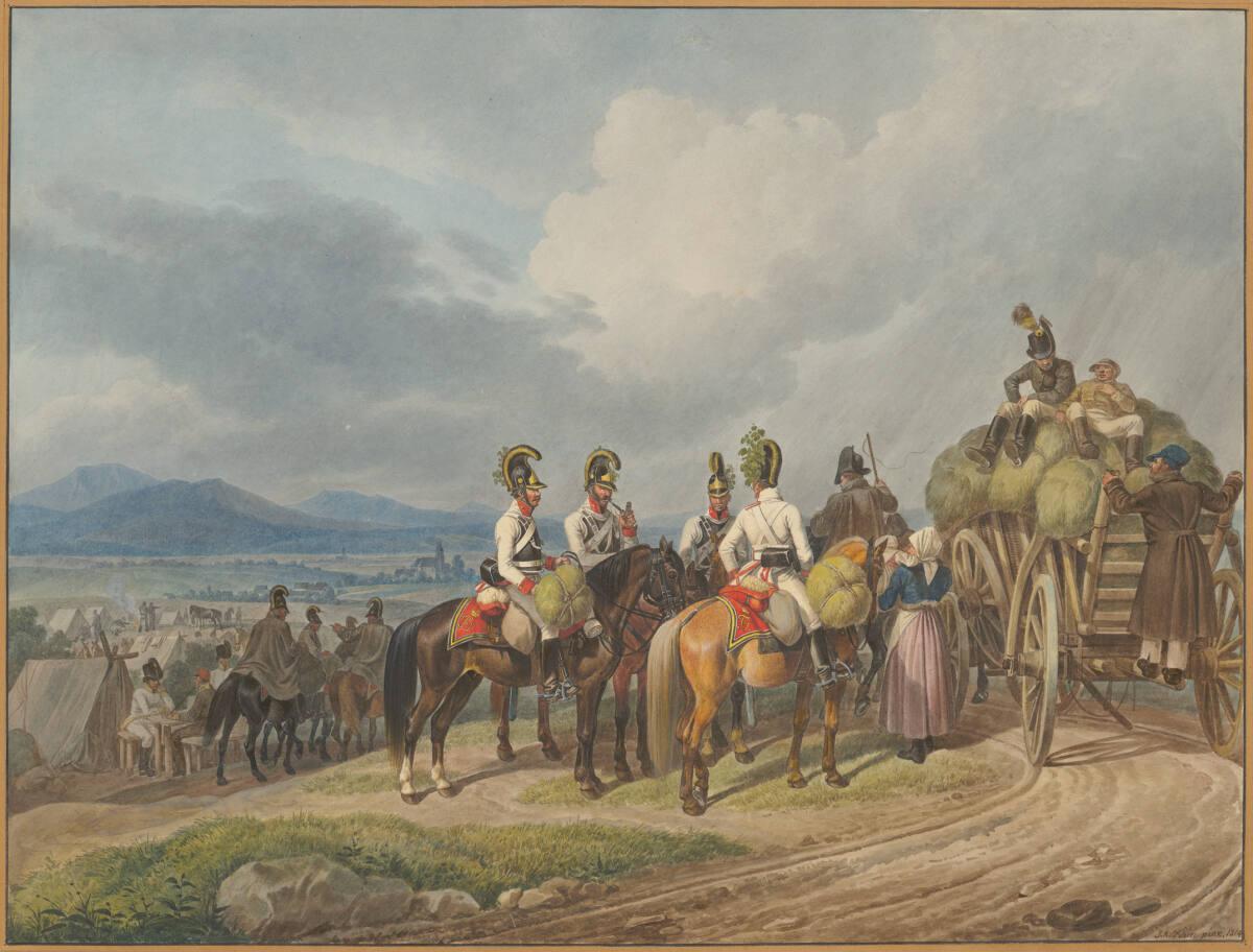 Johann Adam Klein, Österreichische Kürassiere in Marschadjustierung bei einem Fouragewagen (bei…