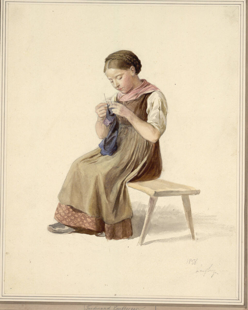 Strickendes Mädchen, Ferdinand Laufberger, 1858