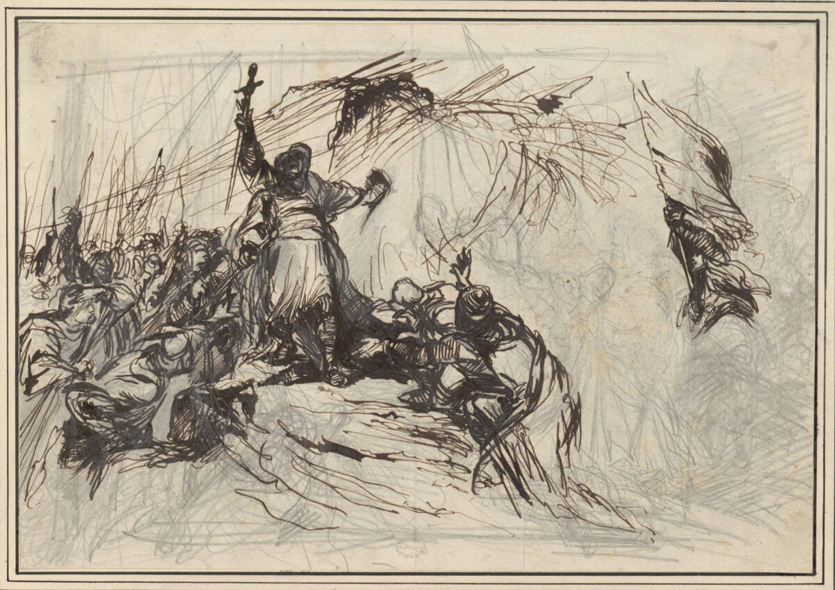 Entwurfskizze für das Gemälde 'Graf Hoyer von Mansfeld vor der Schlacht am Wolfesholz', Hans Makart