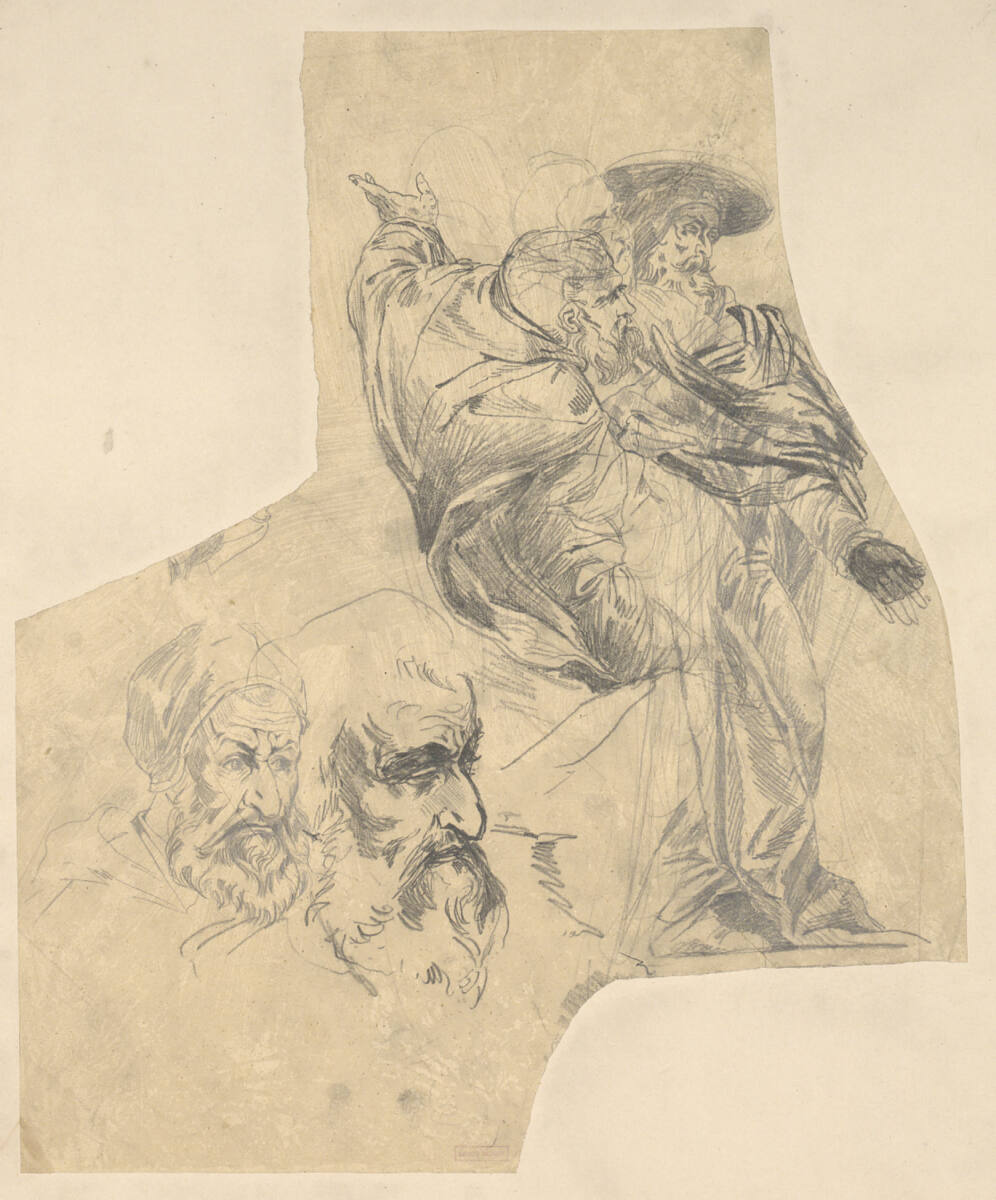 Zwei Kardinäle und zwei Köpfe eines Papstes (Entwurf für das Gemälde "Das Konklave"), Hans Makart