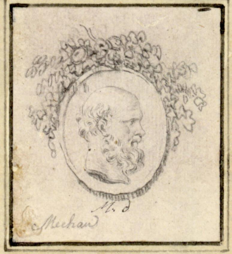 Jacob Wilhelm Mechau, Vignette mit laubgeschmücktem Medaillon (Gemmenartiges Profilbildnis eine…